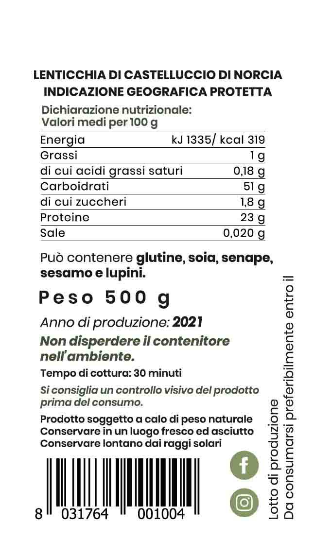 valori nutrizionali lenticchie